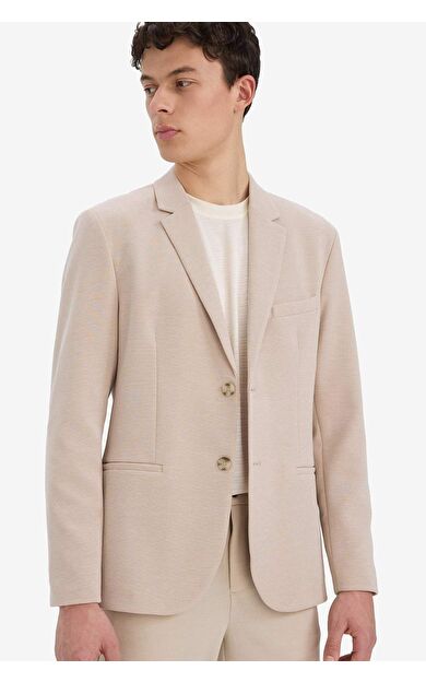 Slim Fit Dar Kesim Yarım Astar Penye Blazer Ceket