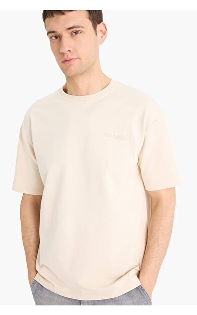 DeFacto Boxy Fit Bisiklet Yaka Baskılı Kısa Kollu Sweatshirt Kumaşı Tişört E3460AX25SPBG702