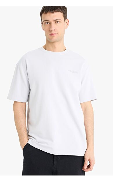 DeFacto Boxy Fit Bisiklet Yaka Baskılı Kısa Kollu Sweatshirt Kumaşı Tişört E3460AX25SPGR184