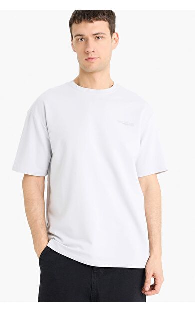 DeFacto Boxy Fit Bisiklet Yaka Baskılı Kısa Kollu Sweatshirt Kumaşı Tişört E3460AX25SPGR184