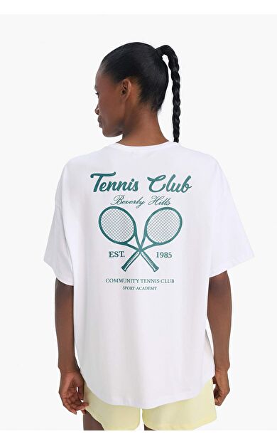 DeFactoFit Oversize Geniş Kalıp Bisiklet Yaka Sporcu Kısa Kollu Tişört E3595AX25SMWT34