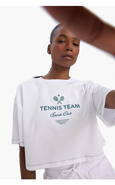 DeFactoFit Oversize Geniş Kalıp Bisiklet Yaka Sporcu Kısa Kollu Tişört E3597AX25SMWT34