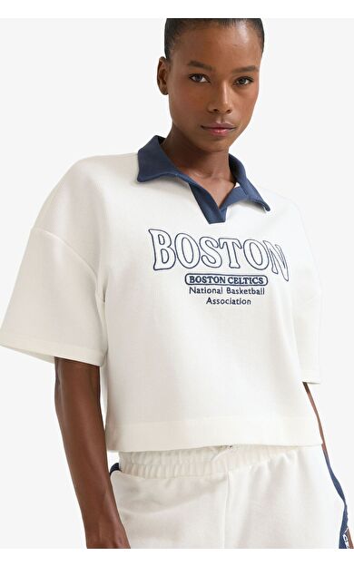 DeFacto DeFactoFit NBA Boston Celtics Polo Yaka Waffle Kısa Kollu Tişört