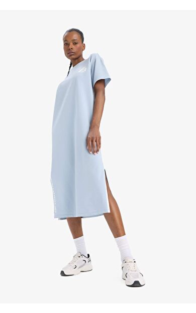 NBA Los Angeles Lakers DeFactoFit Bisiklet Yaka Yırtmaçlı Pike Spor Midi Elbise