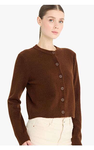 DeFacto Regular Fit Bisiklet Yaka Basic Düz Düğmeli Soft Touch Yumuşak Triko Hırka E3654AX25WNBN271