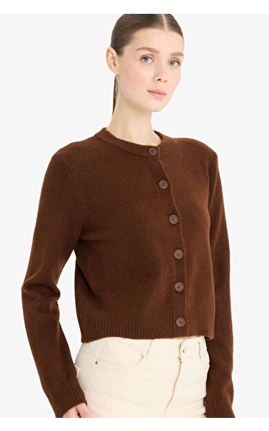 DeFacto Regular Fit Bisiklet Yaka Basic Düz Düğmeli Soft Touch Yumuşak Triko Hırka E3654AX25WNBN271