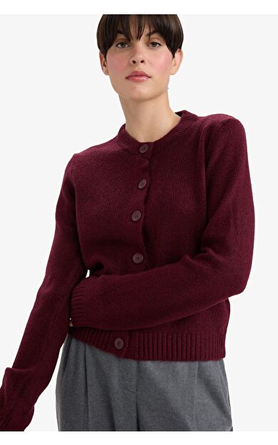 DeFacto Regular Fit Bisiklet Yaka Basic Düz Düğmeli Soft Touch Yumuşak Triko Hırka E3654AX25WNBR467