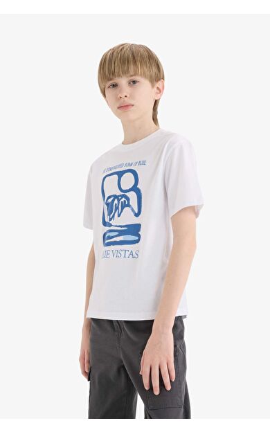 DeFacto Erkek Çocuk Bisiklet Yaka Baskılı Kısa Kollu Tişört E3742A825SMWT79