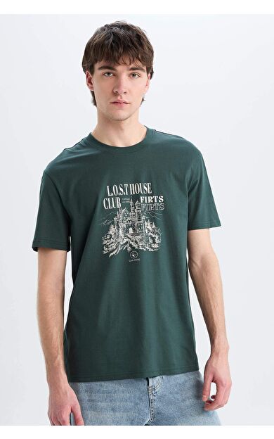 DeFacto %100 Pamuk Regular Fit Bisiklet Yaka Baskılı Kısa Kollu Tişört E3788AX25SMGN536