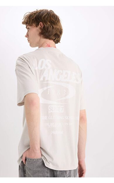 DeFacto %100 Pamuk Boxy Fit Bisiklet Yaka Baskılı Kısa Kollu Tişört E3796AX25SMGR492