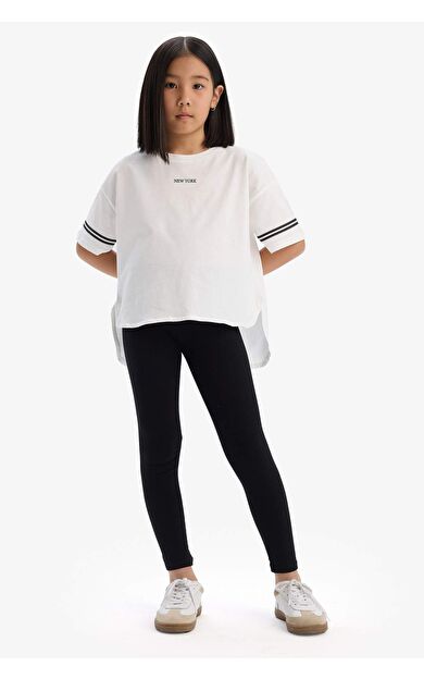 DeFacto Kız Çocuk 2'li Takım Kısa Kollu Baskılı Tişört Tayt