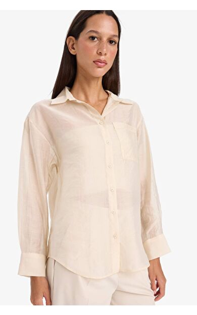 DeFacto Oversize Geniş Kalıp Gömlek Yaka Modal Uzun Kollu Gömlek E3866AX25SPBG354