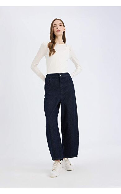 DeFacto Barrel Fit Beli Lastikli Bilek Boy Cepli Yumuşak Jean Pantolon