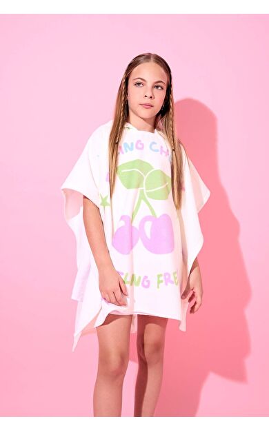 Kız Çocuk Desenli Pamuklu Panço Havlu