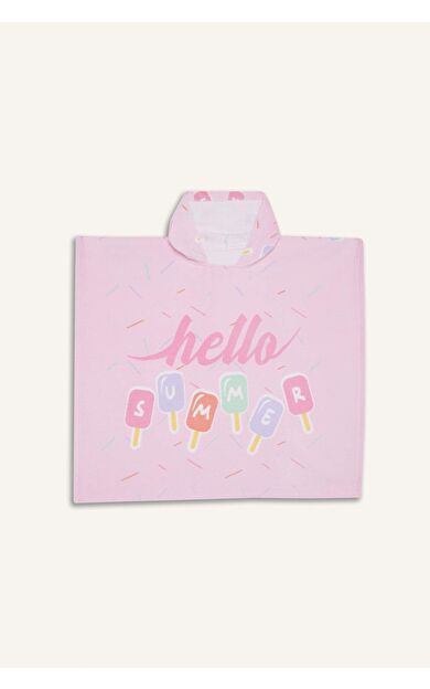 Kız Çocuk Desenli Pamuklu Panço Havlu