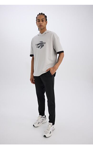 DeFacto DeFactoFit Sporcu Jogger Eşofman Altı Slim Fit Dar Kesim Standart Paça Skuba Dalgıç Kumaş Beli Lastikli Düz Paça E3930AX24WNBK81