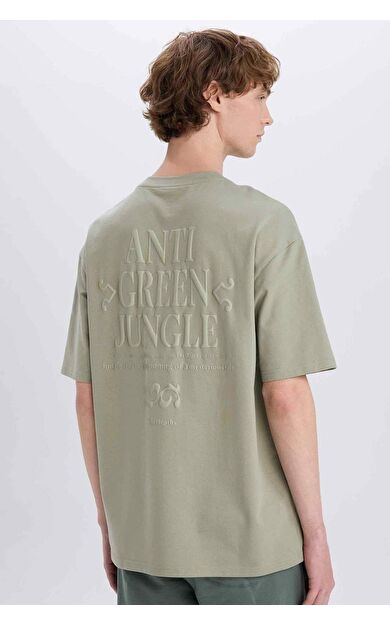 DeFacto %100 Pamuk Boxy Fit Bisiklet Yaka Sırt Baskılı Kısa Kollu Tişört E3939AX25SMGN497