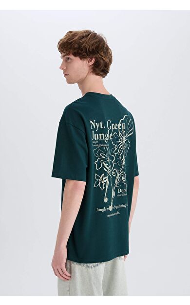 DeFacto %100 Pamuk Boxy Fit Bisiklet Yaka Sırt Baskılı Kısa Kollu Tişört E3941AX25SMGN465