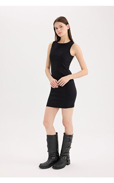 DeFacto Bodycon Vücudu Saran Bisiklet Yaka Bengalin Kolsuz Mini Elbise