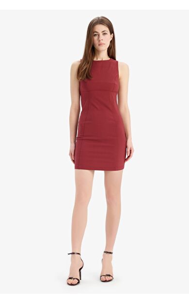DeFacto Bodycon Vücudu Saran Bisiklet Yaka Bengalin Kolsuz Mini Elbise