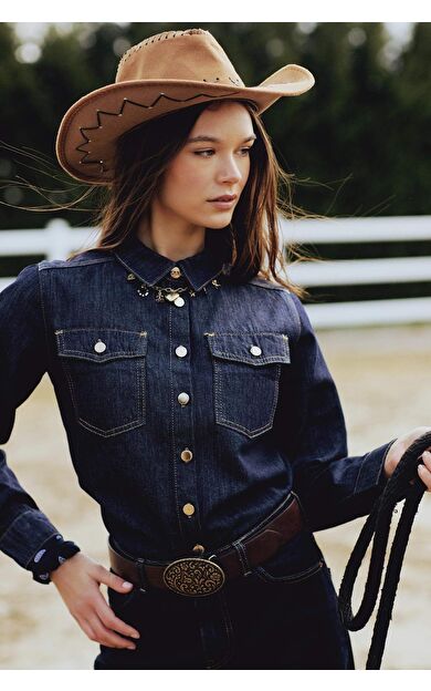 Regular Fit Cepli Düğmeli Jean Gömlek