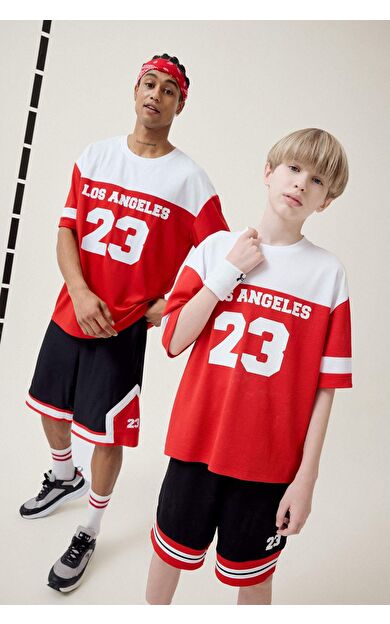 DeFactoFit Oversize Geniş Kalıp Bisiklet Yaka Baskılı Sporcu Kısa Kollu Tişört E4120AX25SMRD256