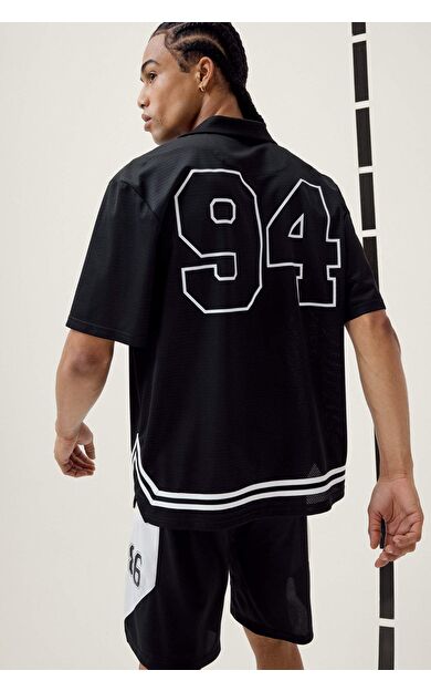 DeFactoFit Oversize Geniş Kalıp Polo Yaka Sırt Baskılı Baskılı Sporcu Kısa Kollu Tişört