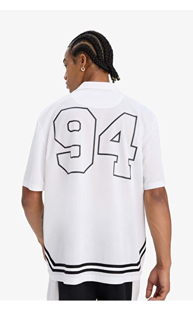 DeFactoFit Hızlı Kuruyan Oversize Geniş Kalıp Bisiklet Yaka Sırt Baskılı Sporcu Kısa Kollu Tişört