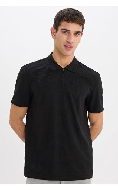 DeFacto Regular Fit Yarım Fermuarlı Kısa Kollu Polo Tişört E4233AX25SMBK81