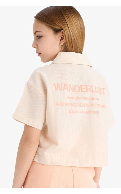 DeFacto Kız Çocuk Cropped Fit Pamuklu Kısa Kollu Gömlek