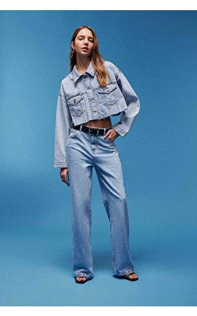 DeFacto 90's Wide Leg Yüksek Bel Uzun Jean Yıkamalı Pantolon E4269AX25SPNM39