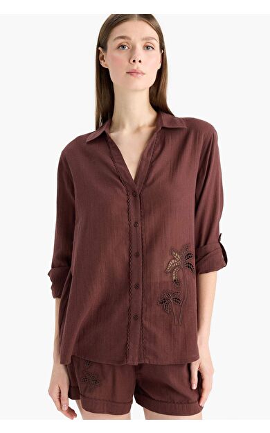 Regular Fit Müslin Plaj Gömleği-Fall in Love