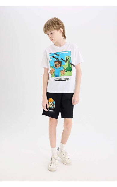 DeFacto Erkek Çocuk 2'li Takım Minecraft Kısa Kollu Tişört Esnek Belli Şort Alt