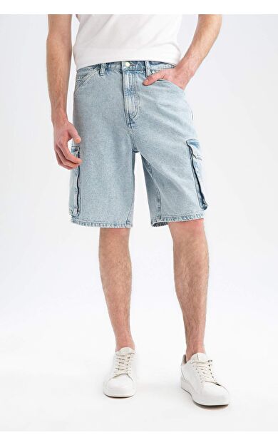 %100 Pamuk Kargo Fit Jean Bermuda Şort