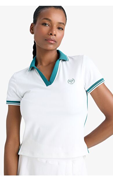 DeFacto DeFactoFit Standart Fit Polo Yaka Slogan Baskılı Sporcu Kısa Kollu Tişört