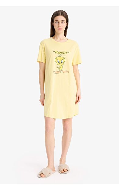 DeFacto Fall in Love Looney Tunes Regular Fit Bisiklet Yaka Kısa Kollu Elbise
