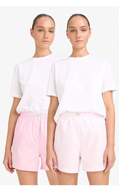 DeFacto Regular Fit Beli Lastikli Poplin Şort Pijama Altı