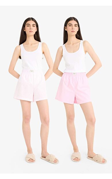 DeFacto Regular Fit Kısa Boy Poplin 2'li Pijama Alt-Fall in Love