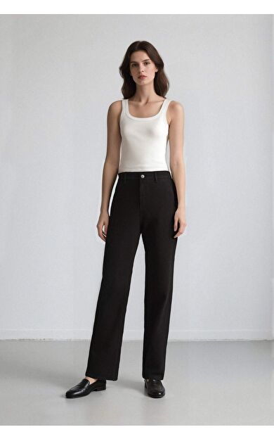 DeFacto Coool Straight Fit Kışlık Gabardin Pantolon Yüksek Bel E4346AX25SPBK27