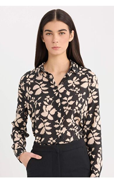 Oversize Geniş Kalıp Desenli Uzun Kollu Gömlek Tunik