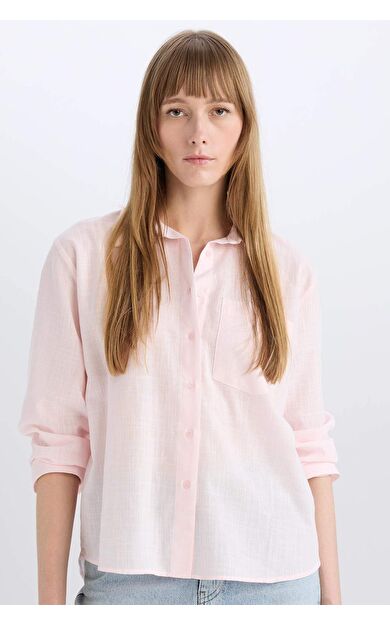DeFacto Oversize Geniş Kalıp Tek Ceplli Uzun Kollu Gömlek