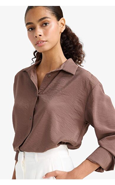 DeFacto Oversize Geniş Kalıp Basic Düz Uzun Kollu Gömlek