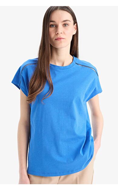 DeFacto Bisiklet Yaka Flamlı Pamuk Kısa Kollu Tişört E4367AX25SMBE439