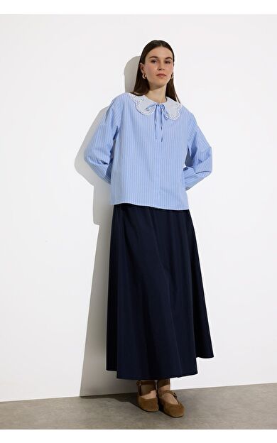 DeFacto A Kesim Basic Düz Poplin Maxi Etek