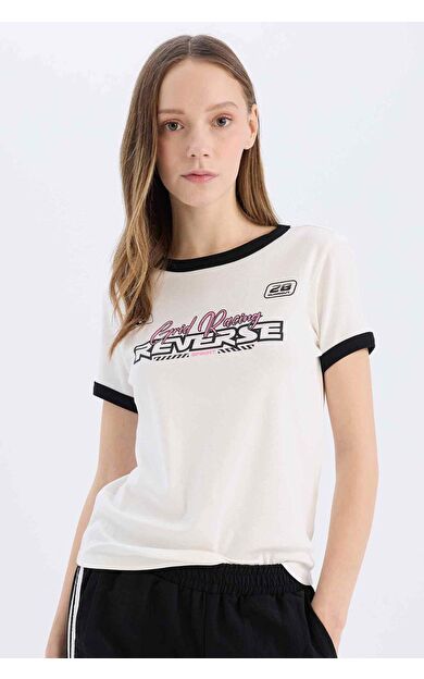 Coool Regular Fit Bisiklet Yaka Baskılı Ribana Kısa Kollu Tişört E4378AX25SMWT32