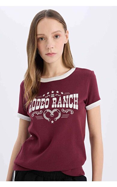 Coool Regular Fit Bisiklet Yaka Baskılı Ribana Kısa Kollu Tişört E4379AX25SMBR210