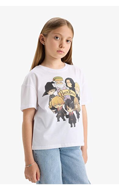 DeFacto Kız Çocuk Harry Potter Relax Fit Bisiklet Yaka Kısa Kollu Tişört