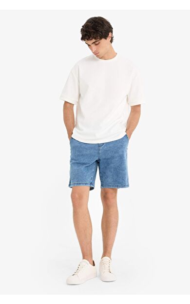 DeFacto Regular Fit Beli Lastikli Rahat Kalıp Jean Bermuda E4537AX25SMNM28