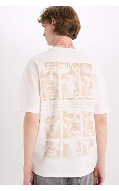 DeFacto Boxy Fit Bisiklet Yaka Baskılı Kısa Kollu Tişört E4538AX25SMER105