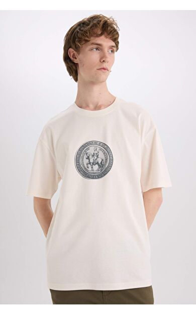 DeFacto Boxy Fit Bisiklet Yaka Baskılı Kısa Kollu Tişört E4542AX25SMER137